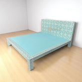 Bone Inlay Moroccan Design Double Bed Mint Green